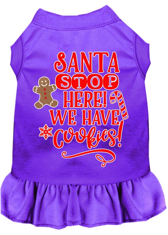 Santa, We Have Cookies Screen Print Dog Dress Purple XS